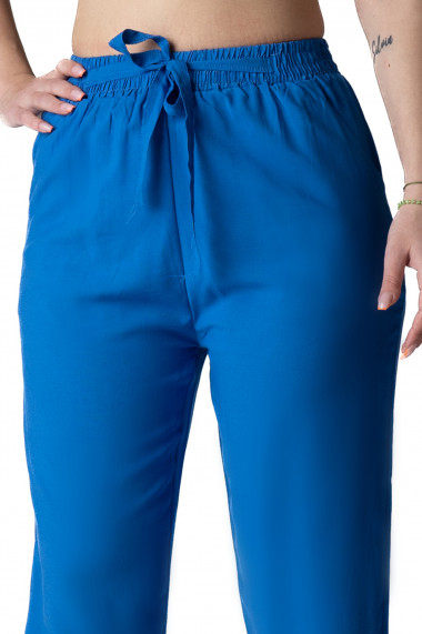 Pantaloni Dama Albastri din Bumbac Subtire Vara Amely