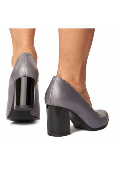 Pantofi cu toc dama din piele naturala gri-mov 4224