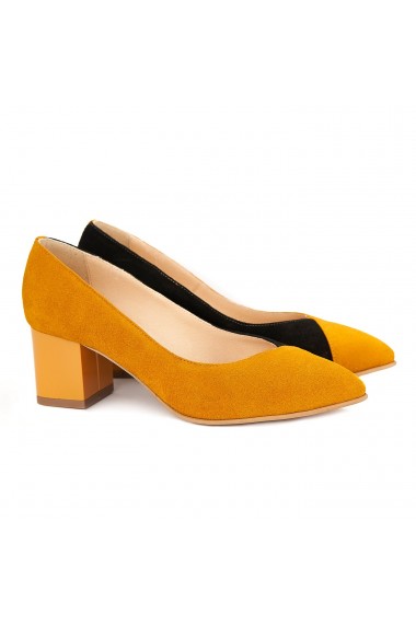 Pantofi cu toc dama din piele naturala orange 4146