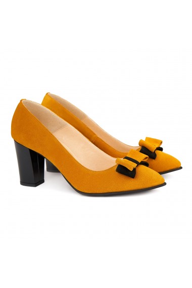 Pantofi cu toc dama din piele naturala orange 4149