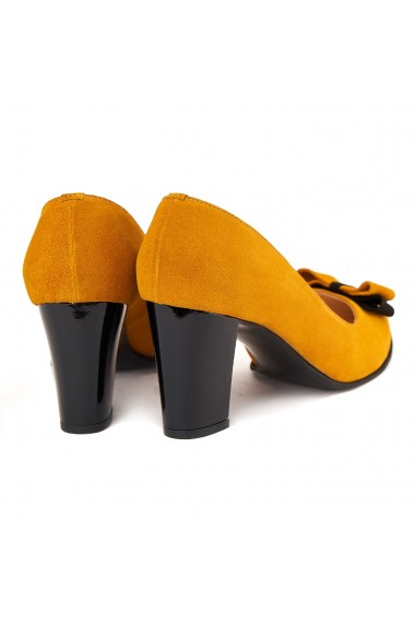 Pantofi cu toc dama din piele naturala orange 4149