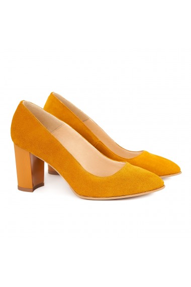 Pantofi cu toc dama din piele naturala orange 4150