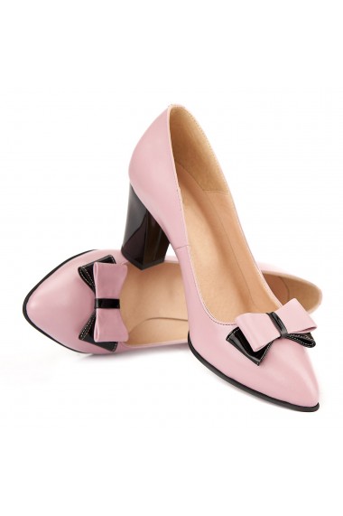 Pantofi cu toc dama din piele naturala roz 4139