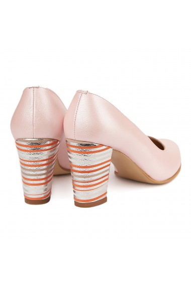 Pantofi cu toc dama din piele naturala roz pudra 4142