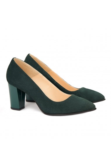 Pantofi cu toc dama din piele naturala verde 4163