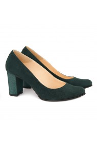 Pantofi cu toc dama din piele naturala verde 4166