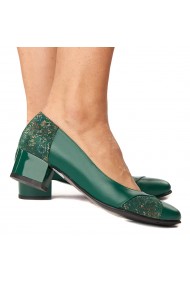 Pantofi cu toc dama din piele naturala verde 4232