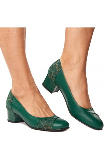 Pantofi cu toc dama din piele naturala verde 4232