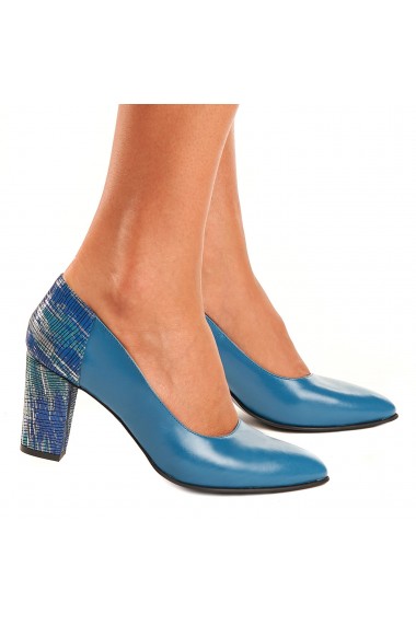 Pantofi dama eleganti din piele naturala albastra 4120