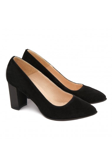 Pantofi cu toc dama eleganti din piele naturala neagra 4085