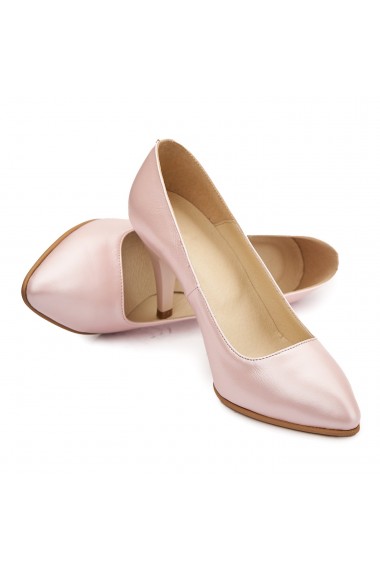 Pantofi cu toc dama eleganti din piele naturala roz 4121