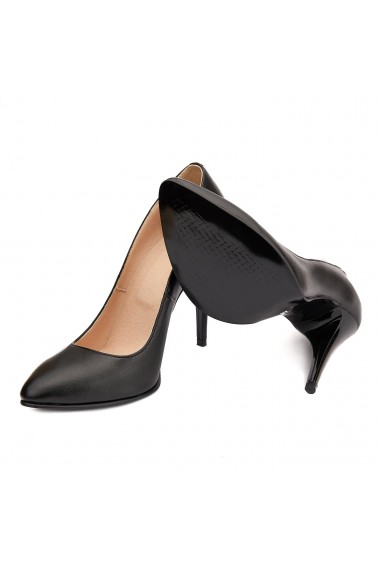 Pantofi cu toc dama eleganti din piele neagra 4079
