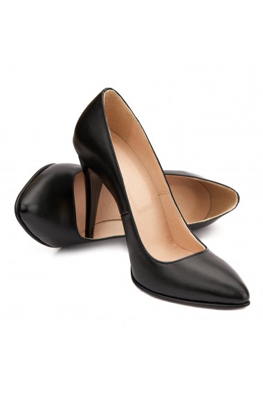 Pantofi cu toc dama eleganti din piele neagra 4079