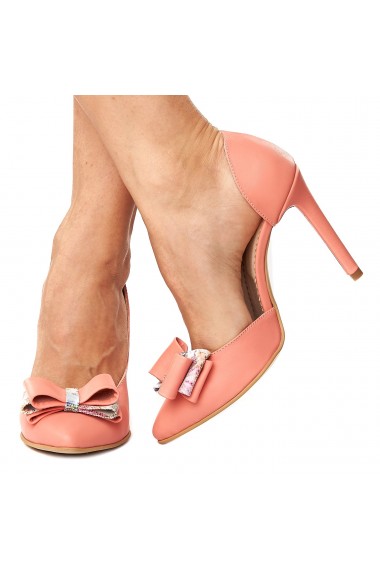 Pantofi cu toc dama roz flamingo din piele naturala 4229