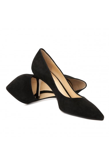 Pantofi cu toc dama stiletto eleganti din piele intoarsa neagra 4055