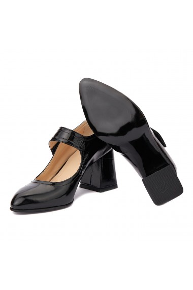 Pantofi dama toc gros din piele naturala neagra 4338