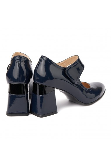 Pantofi cu toc eleganti din piele naturala albastra lacuita 4384