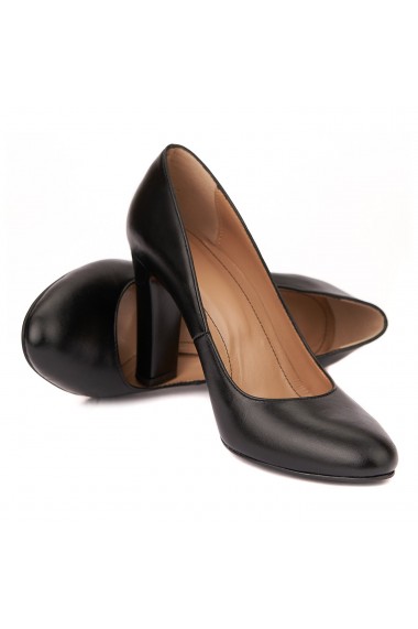 Pantofi cu toc eleganti din piele naturala negra cu toc vopsit 4435