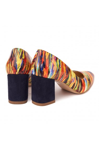 Pantofi cu toc eleganti din piele naturala multicolora cu toc vopsit 4445