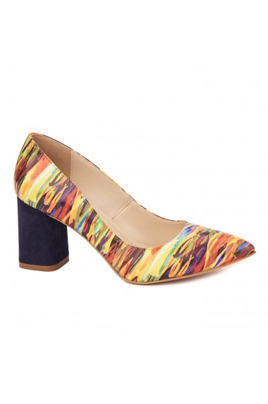 Pantofi cu toc eleganti din piele naturala multicolora cu toc vopsit 4446