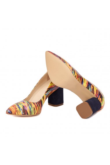 Pantofi cu toc eleganti din piele naturala multicolora cu toc vopsit 4446