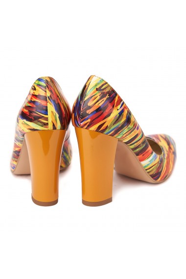 Pantofi cu toc eleganti din piele naturala multicolora cu toc vopsit 4448