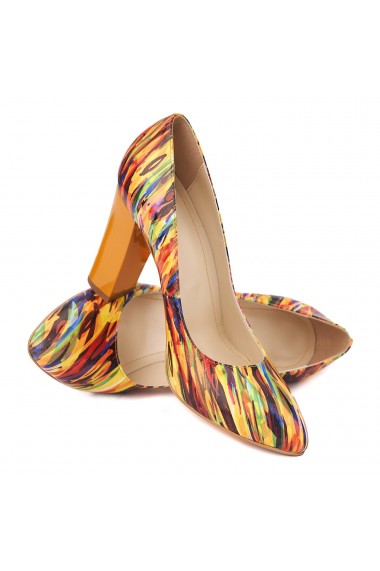 Pantofi cu toc eleganti din piele naturala multicolora cu toc vopsit 4448