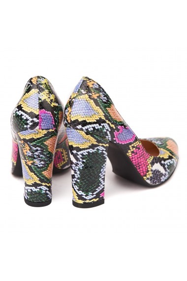 Pantofi cu toc eleganti din piele naturala multicolora cu toc vopsit 4449