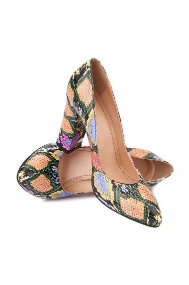 Pantofi cu toc eleganti din piele naturala multicolora cu toc vopsit 4449