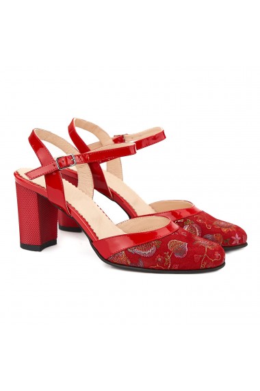 Sandale dama elegante din piele naturala rosie 5046