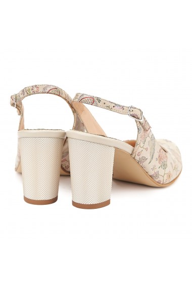 Sandale elegante din piele naturala bej model floral 5063