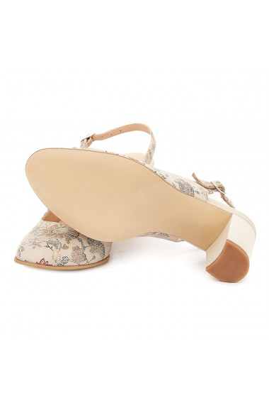 Sandale elegante din piele naturala bej model floral 5063
