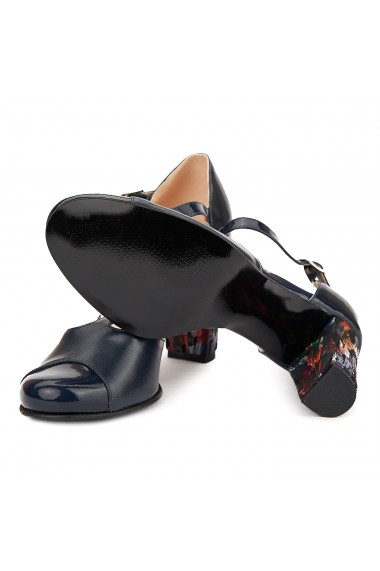 Pantofi eleganti din piele naturala bleumarine 5058