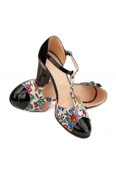 Pantofi eleganti din piele naturala model floral 5210