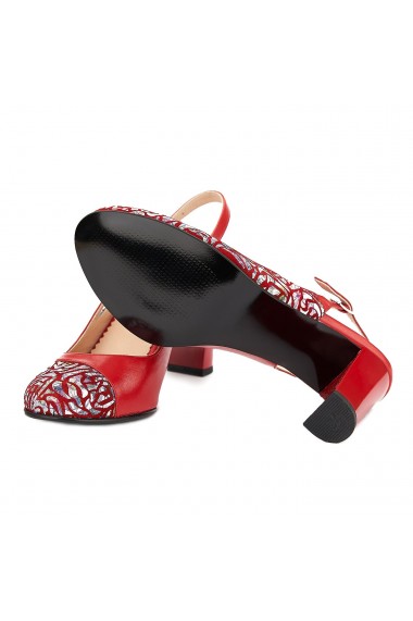 Sandale elegante din piele naturala rosie cu model 5020