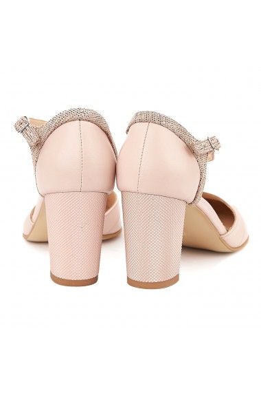 Pantofi eleganti din piele naturala roz pudra toc gros 5051