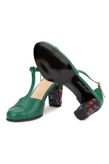 Sandale elegante din piele naturala verde toc colorat 5050