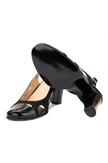Sandale elegante din piele neagra cu toc comod 5006