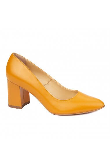 Pantofi dama toc gros din piele naturala portocalie 4629