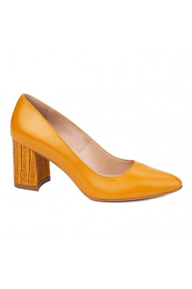 Pantofi dama toc gros din piele naturala portocalie 4630