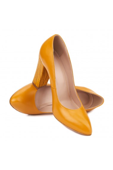 Pantofi dama toc gros din piele naturala portocalie 4631