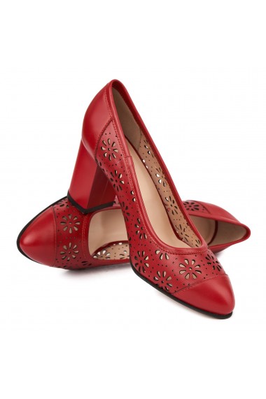 Pantofi dama din piele naturala rosie 4714