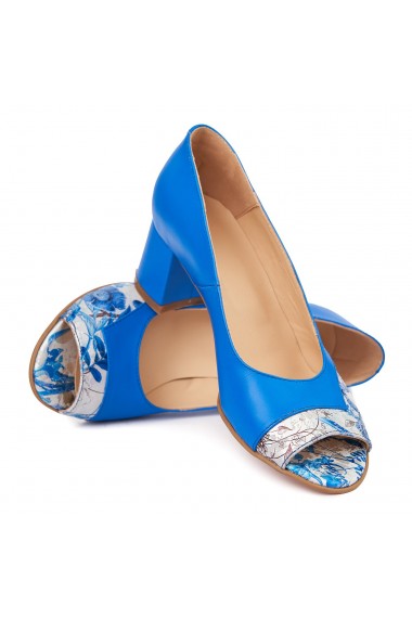 Pantofi dama din piele naturala albastra 4895