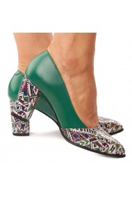 Pantofi dama din piele naturala verde cu toc colorat 4187
