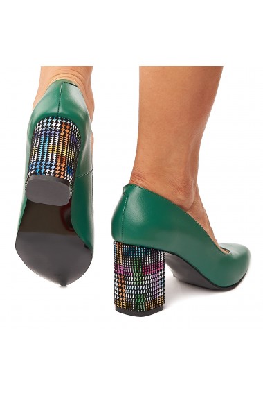 Pantofi dama din piele naturala verde cu toc colorat 4191
