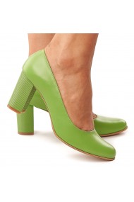 Pantofi dama din piele naturala verde toc gros 4173