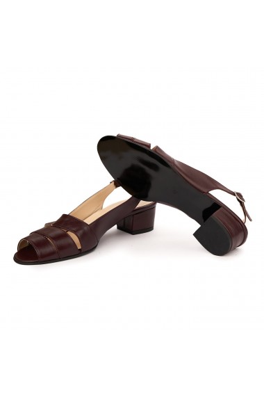 Sandale elegante din piele naturala grena cu toc mic 5526
