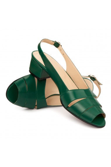 Sandale elegante din piele naturala verde cu toc mic 5528