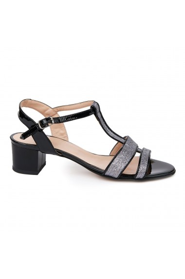 Sandale elegante din piele naturala neagra cu toc mic 5693