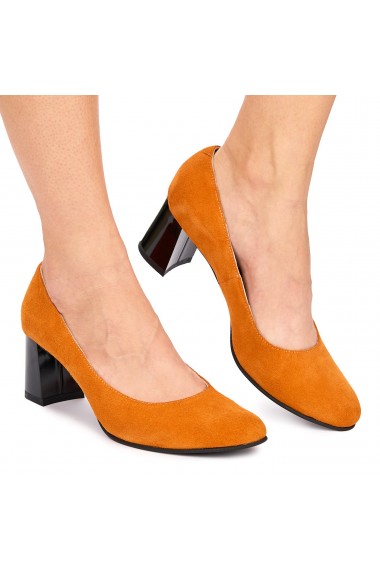 Pantofi dama din piele naturala portocalie 9001